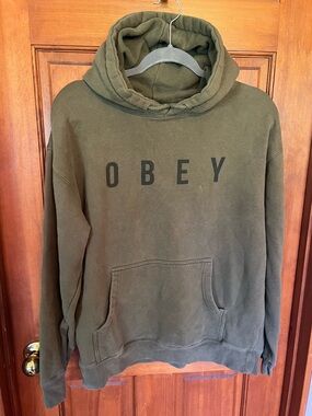 OBEY Olive Green Pullover Hoodie with Black Logo